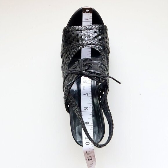 Stephane Kelian Black Leather Platform Wedge Heel Lace Up Sandals / Summer Shoes - Picture 2 of 16